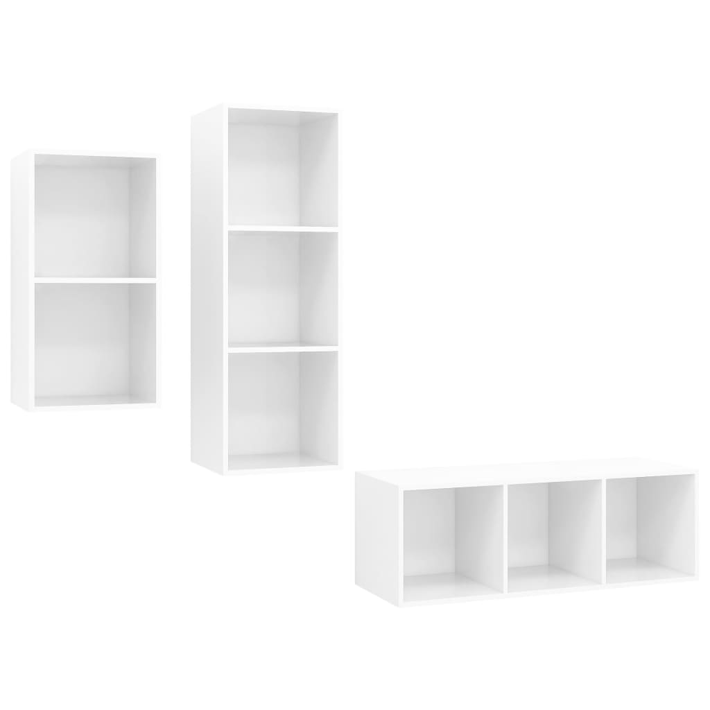 3 Piece TV Cabinet Set High Gloss White Engineered Wood