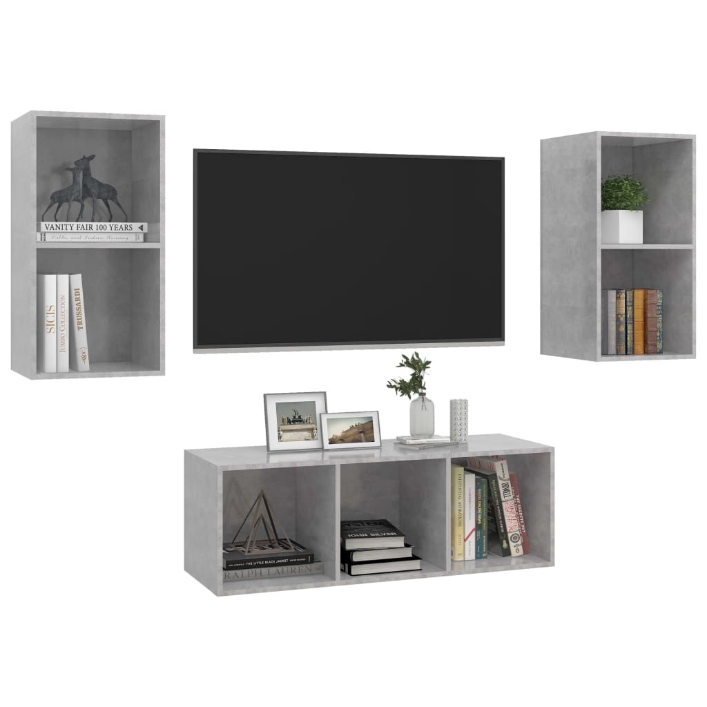 3 Piece TV Cabinet Set Concrete Grey Engineered Wood