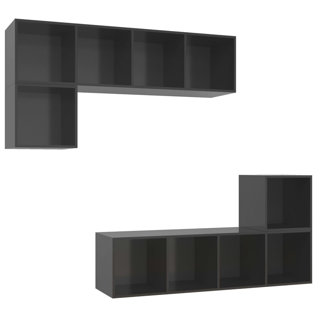 4 Piece TV Cabinet Set High Gloss Grey Engineered Wood