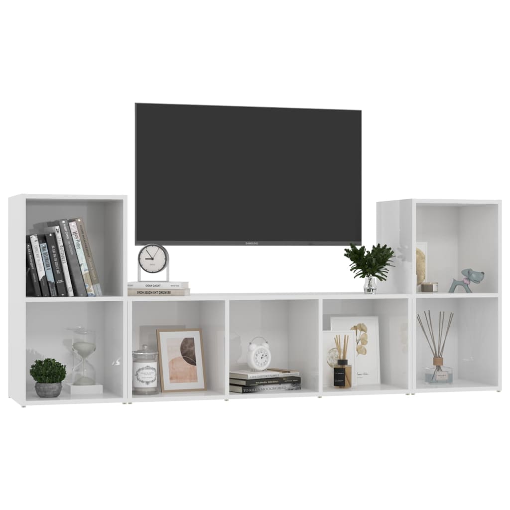 3 Piece TV Cabinet Set High Gloss White Engineered Wood