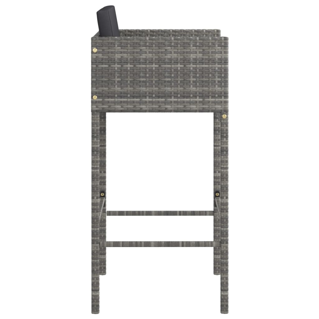 Bar Stools 2 pcs with Cushions Grey Poly Rattan