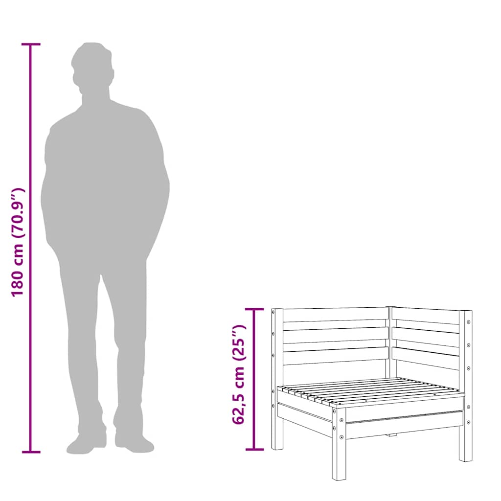 Garden Corner Sofa Black Solid Pinewood