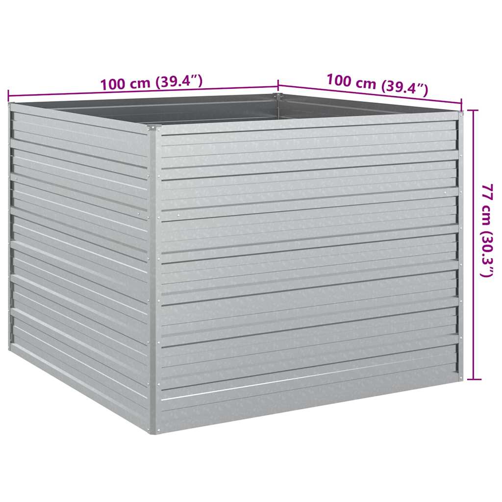 Garden Raised Bed 100x100x77 cm Galvanized Steel Silver