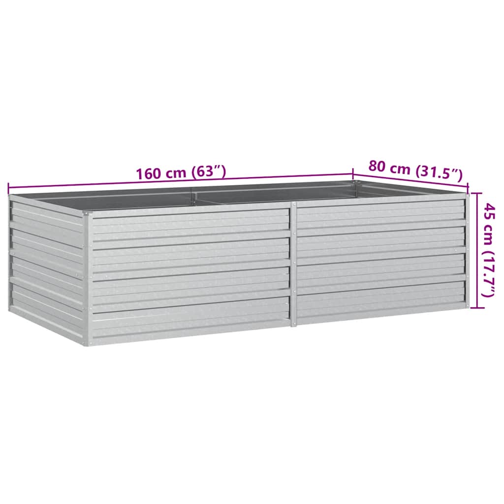 Garden Raised Bed 160x80x45 cm Galvanized Steel Silver