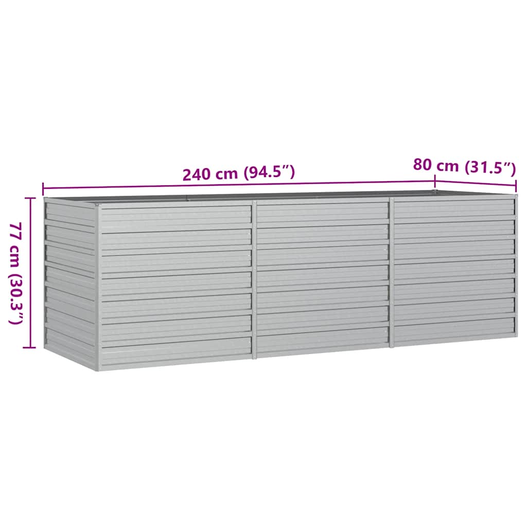 Garden Raised Bed 240x80x77 cm Galvanized Steel Silver