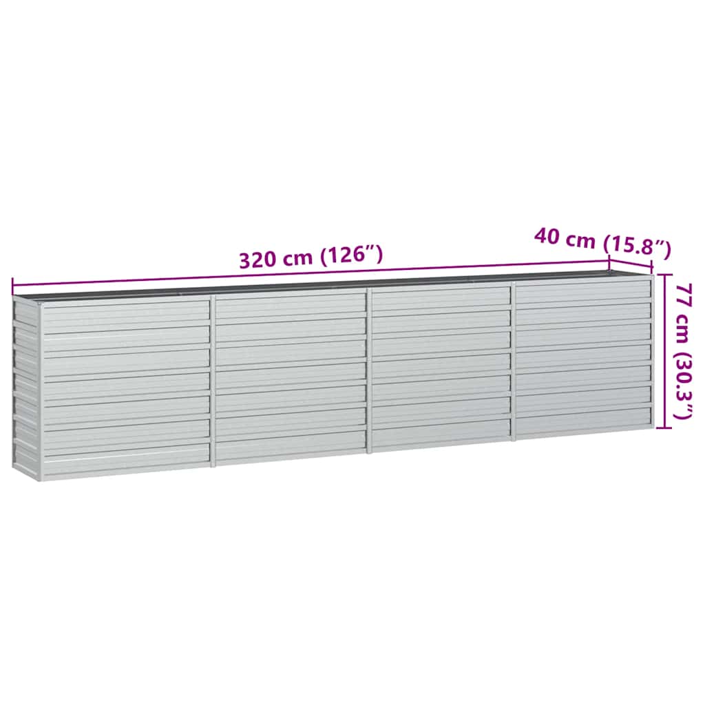 Garden Raised Bed 320x40x77 cm Galvanized Steel Silver