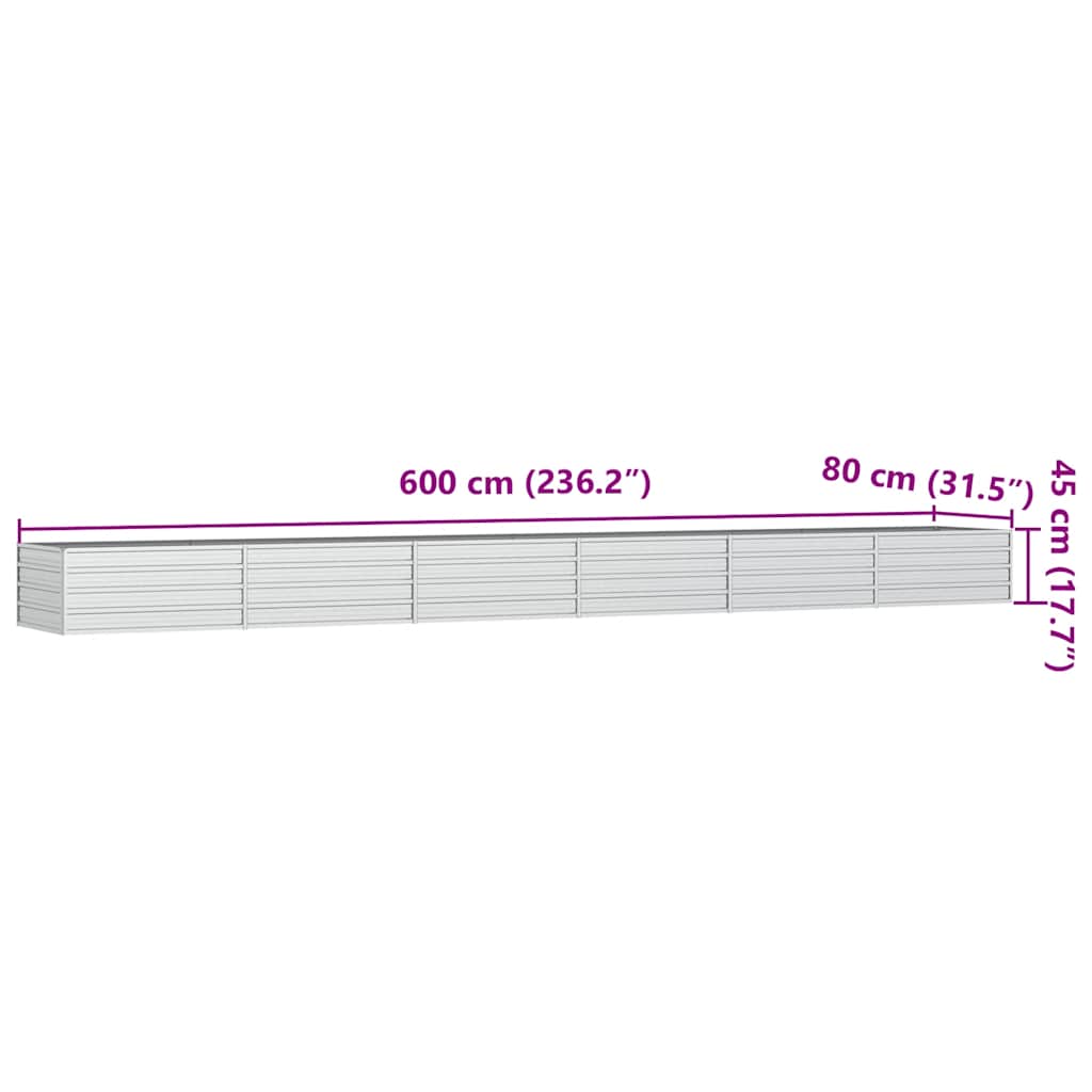 Garden Raised Bed 600x80x45 cm Galvanized Steel Silver