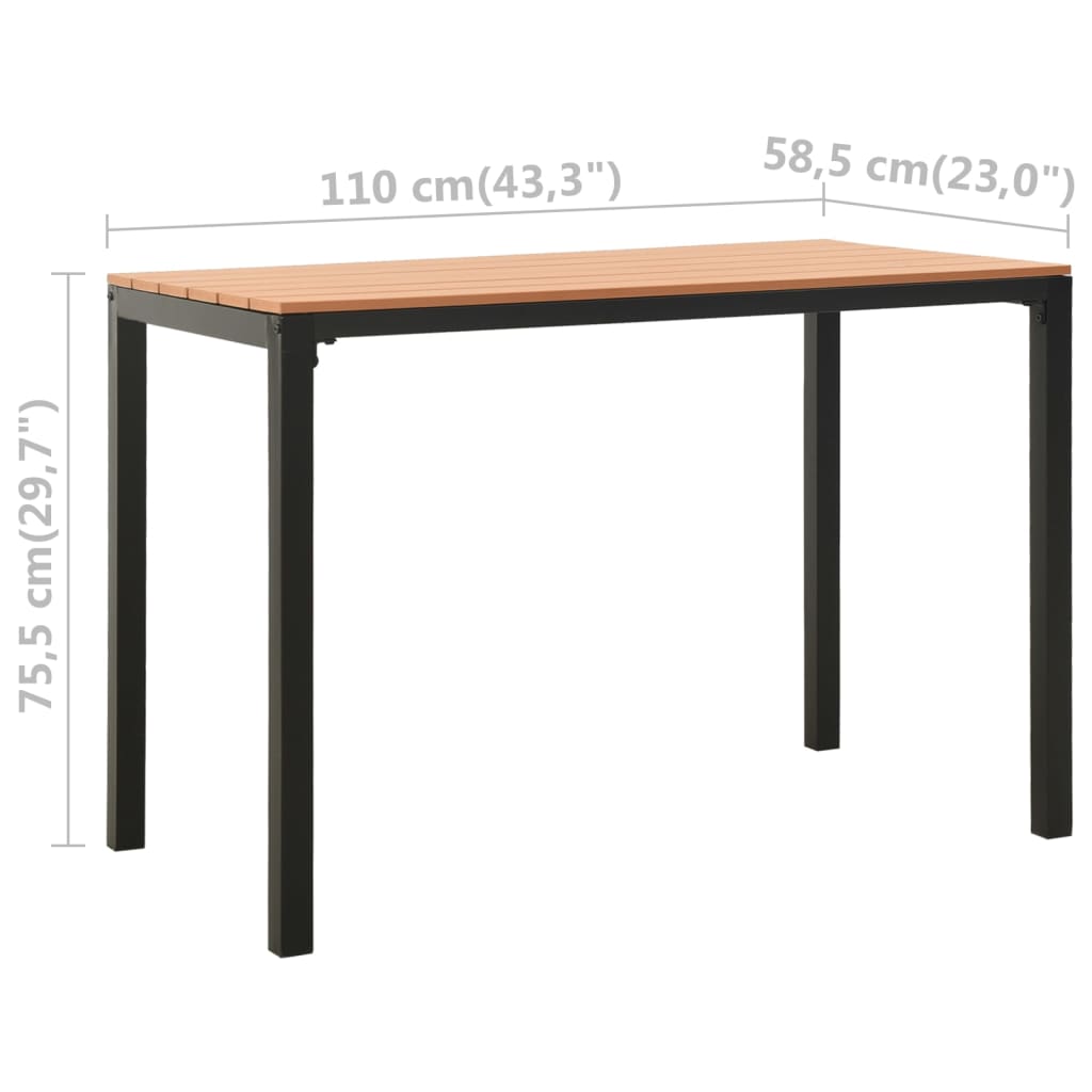 3 Piece Garden Dining Set Steel and WPC Brown and Black