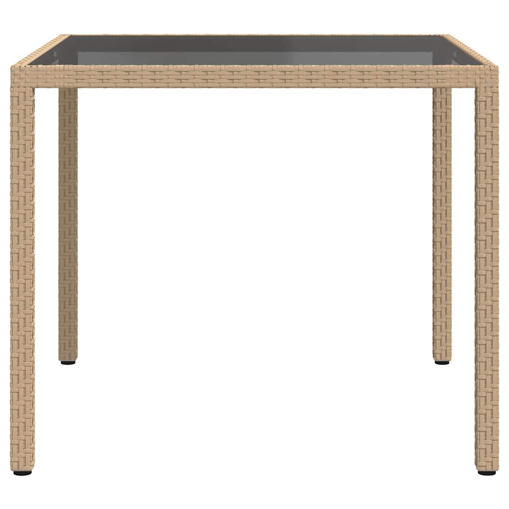 Garden Table 90x90x75 cm Tempered Glass and Poly Rattan Beige