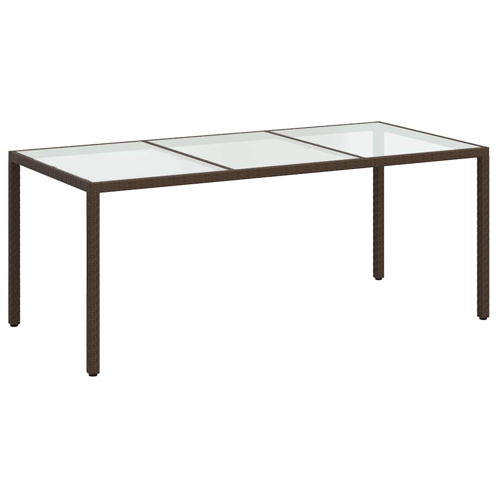 Garden Table Brown 190x90x75 cm Tempered Glass and Poly Rattan