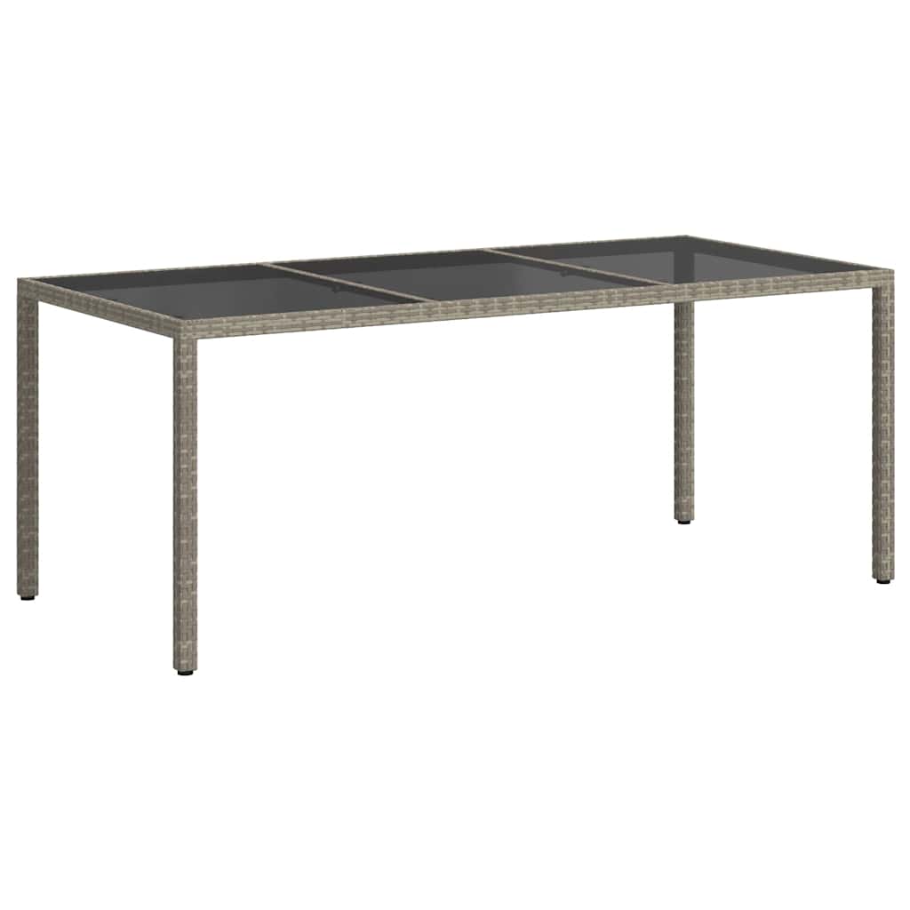 Garden Table Grey 190x90x75 cm Tempered Glass and Poly Rattan