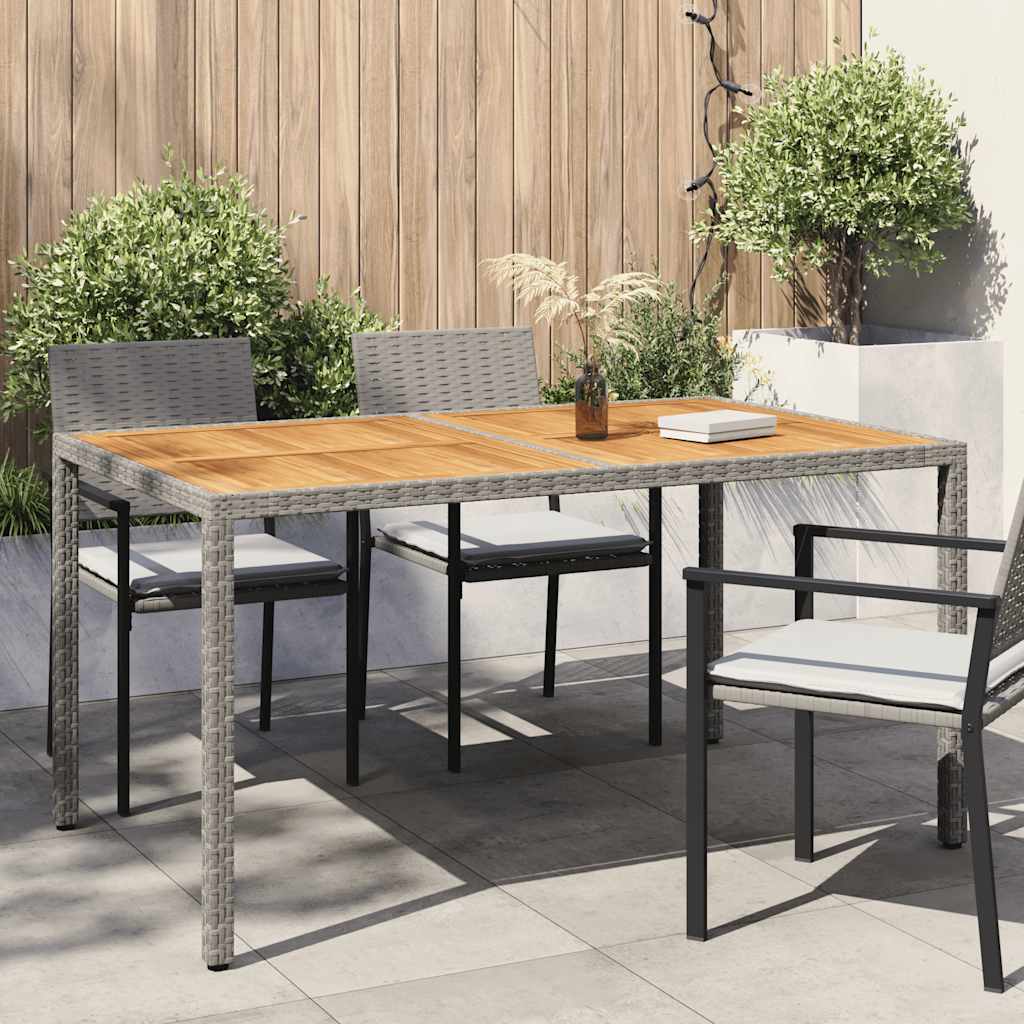 Garden Table 150x90x75 cm Poly Rattan and Acacia Wood Grey