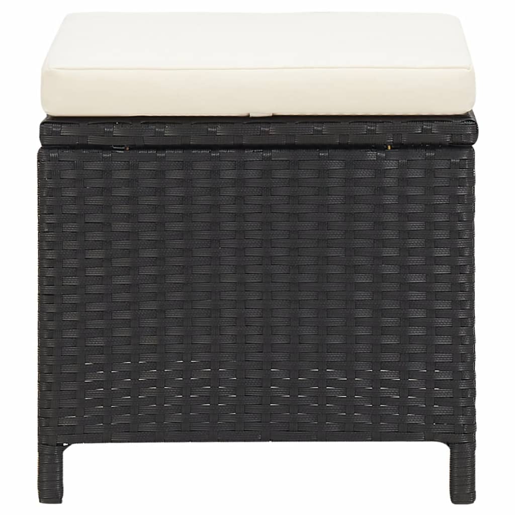 Garden Stools 4 pcs with Cushions Poly Rattan Black