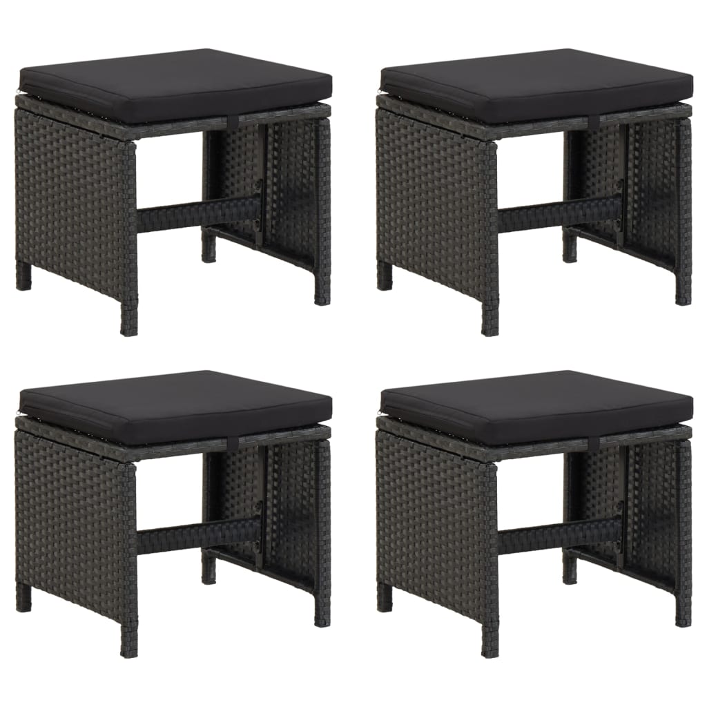 Garden Stools 4 pcs with Cushions Poly Rattan Black