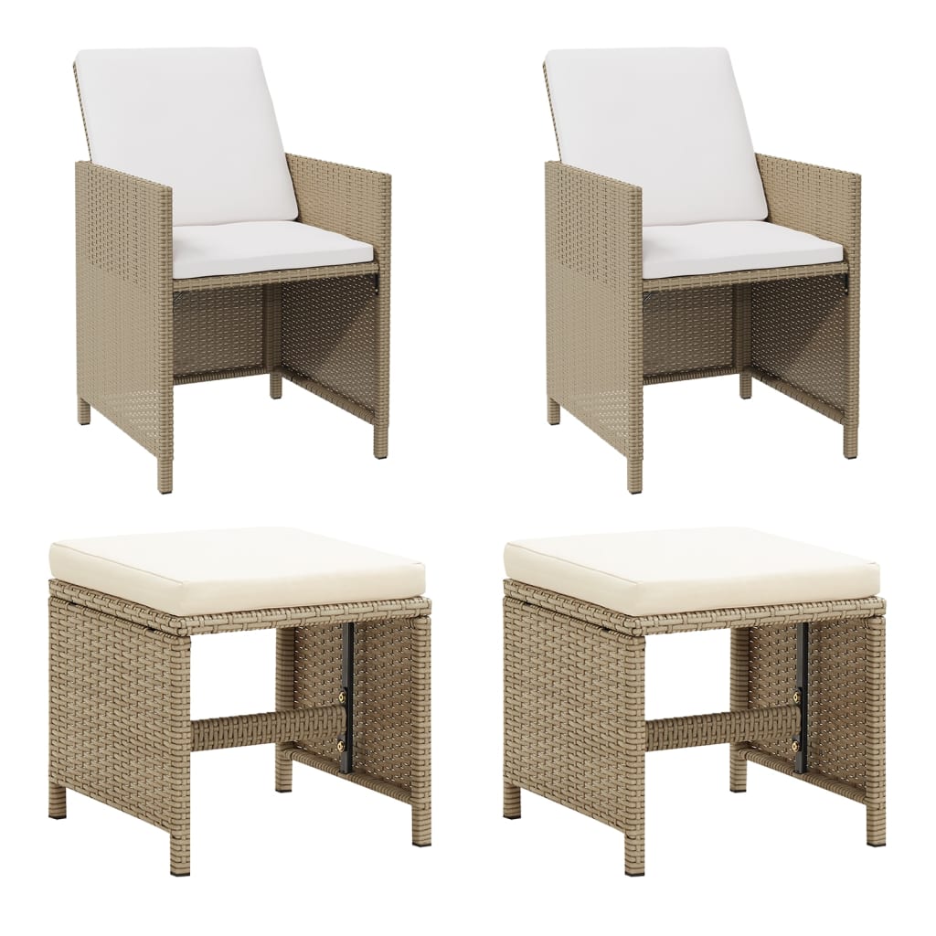 Garden Chairs with Stools 2 pcs Poly Rattan Beige