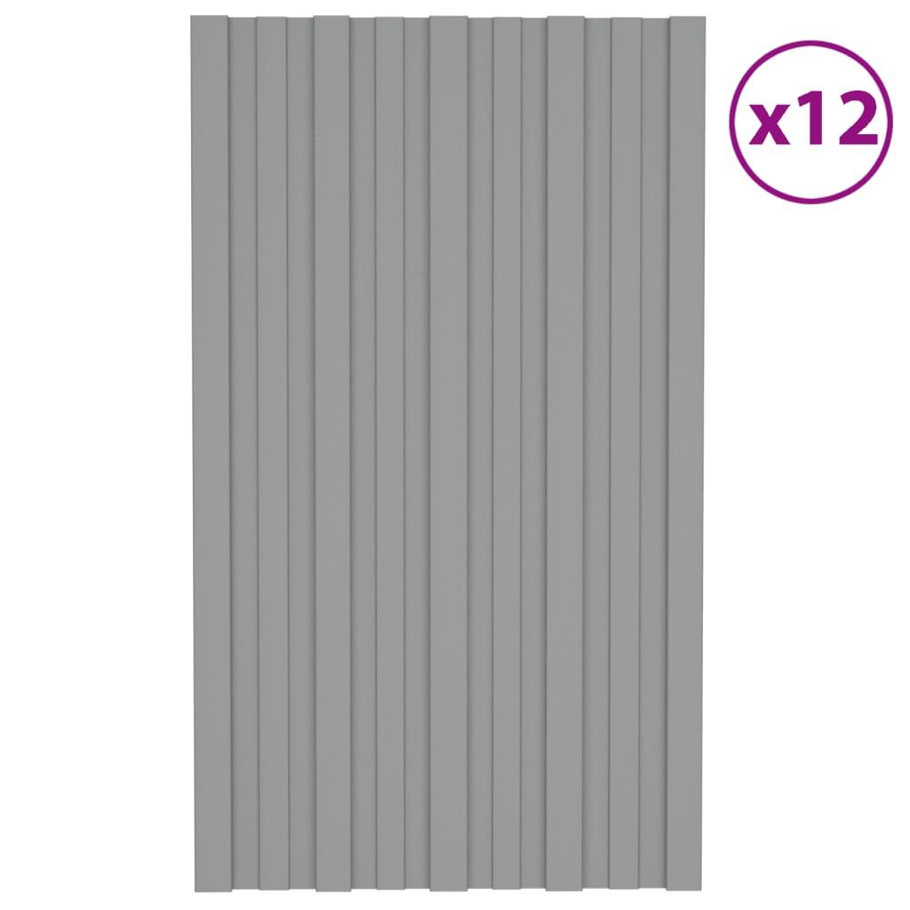 Roof Panels 12 pcs Galvanised Steel Grey 80x45 cm