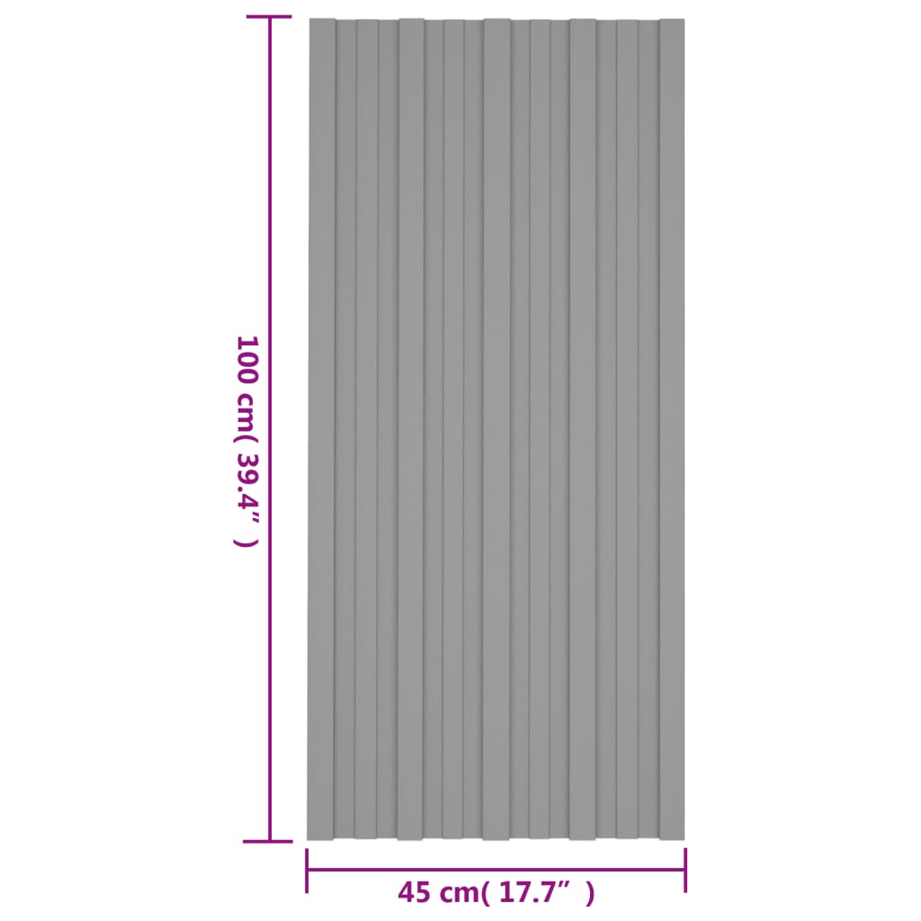 Roof Panels 36 pcs Galvanised Steel Grey 100x45 cm
