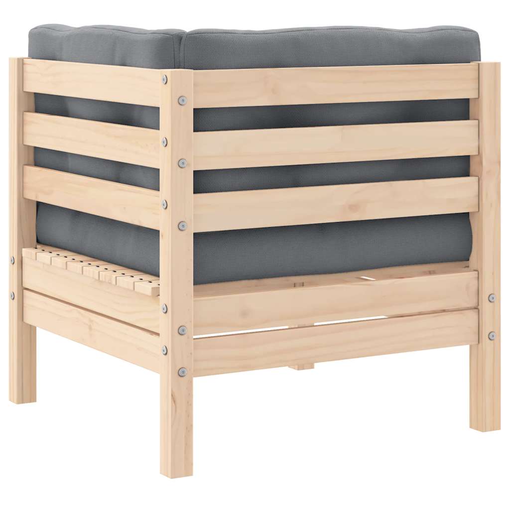 Garden Corner Sofa with Grey Cushions Solid Pinewood
