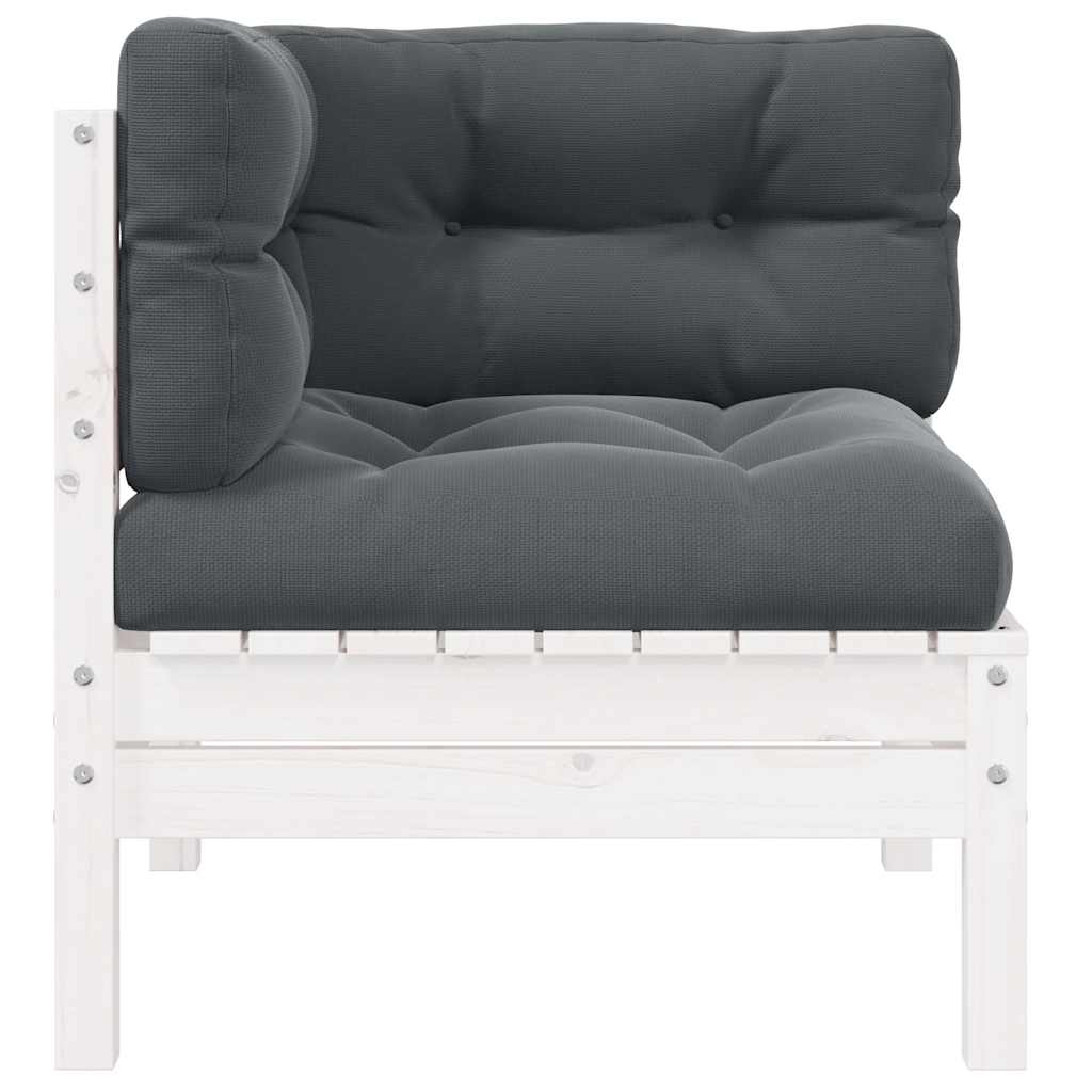 Garden Corner Sofa with Cushions White Solid Pinewood