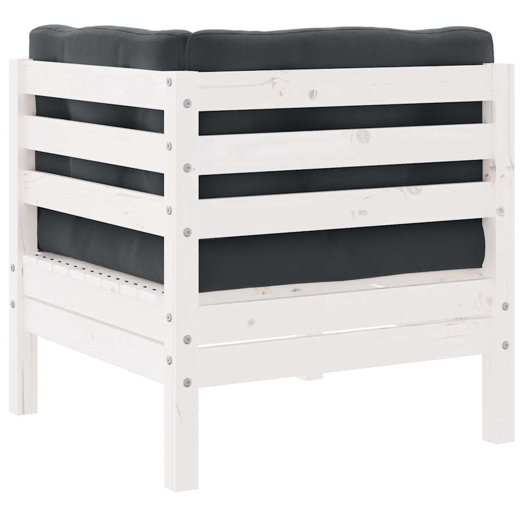 Garden Corner Sofa with Cushions White Solid Pinewood