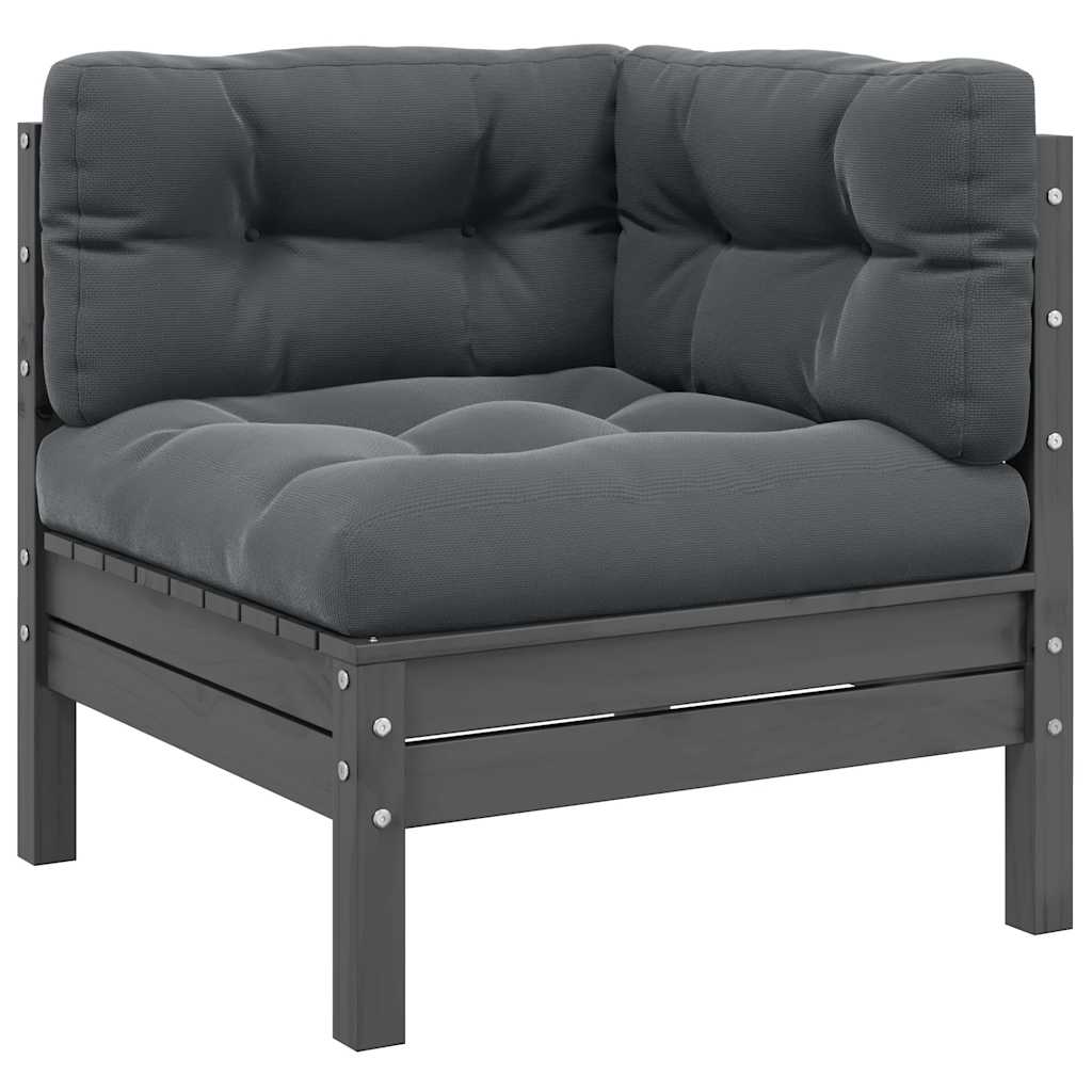 Garden Corner Sofa with Anthracite Cushions Grey Solid Pinewood