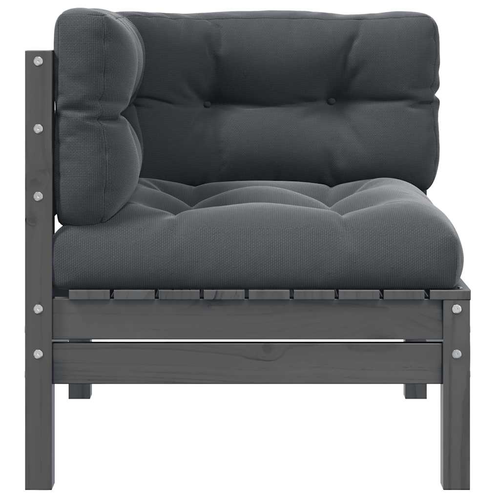 Garden Corner Sofa with Anthracite Cushions Grey Solid Pinewood