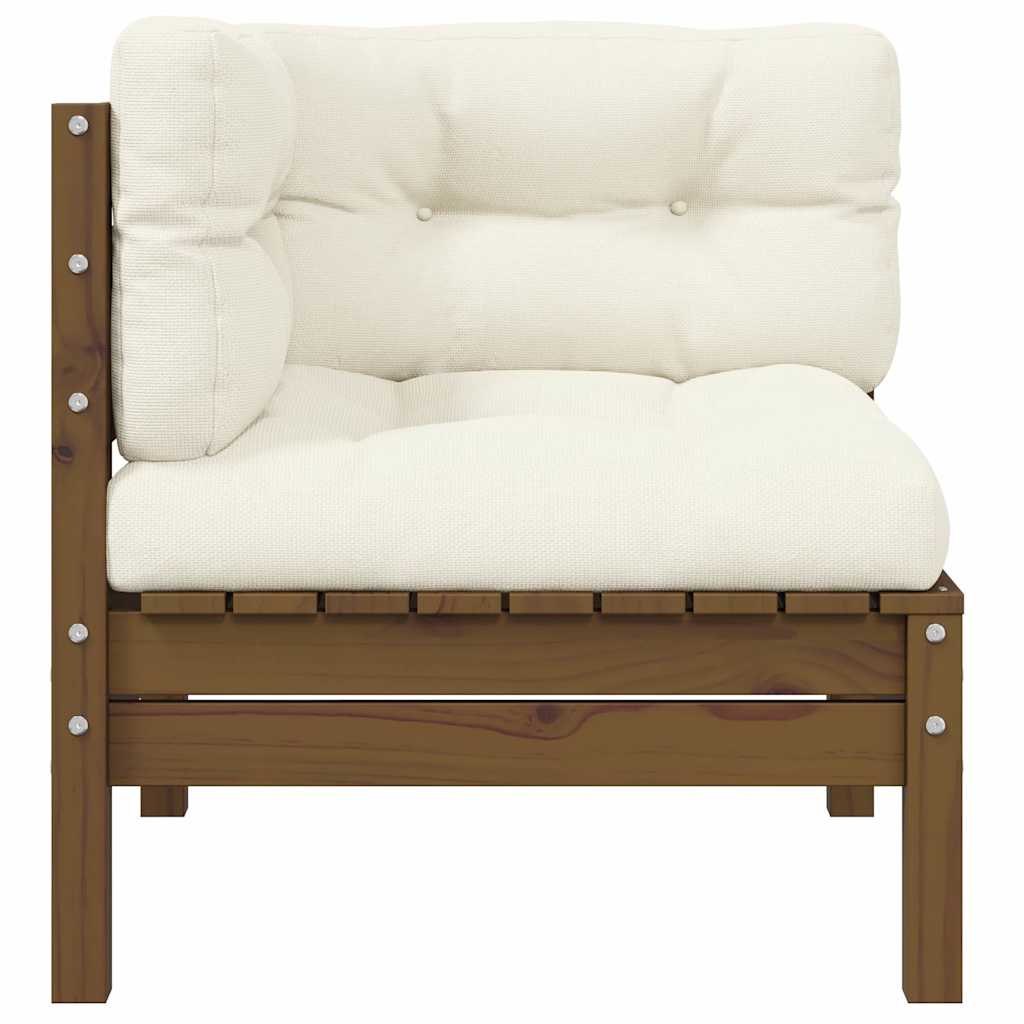 Garden Corner Sofa with Cushions Honey Brown Solid Pinewood