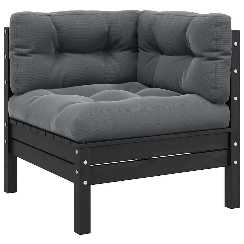 Garden Corner Sofa with Cushions Black Solid Pinewood