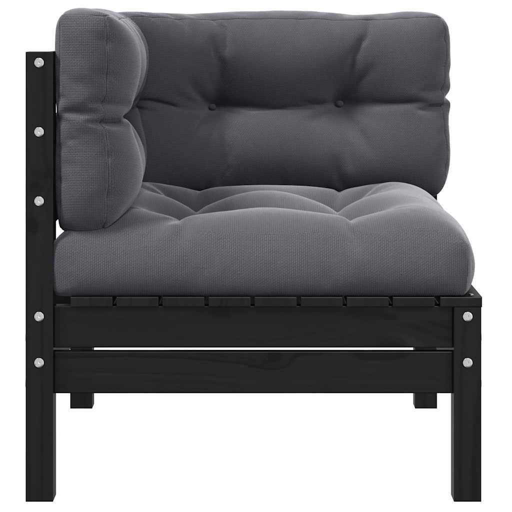 Garden Corner Sofa with Cushions Black Solid Pinewood
