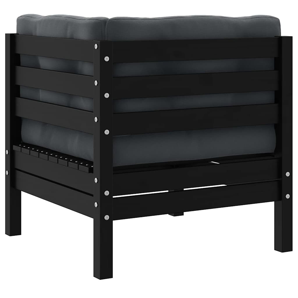 Garden Corner Sofa with Cushions Black Solid Pinewood
