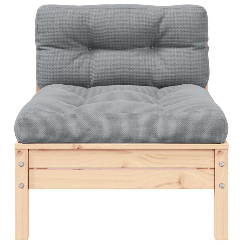Garden Middle Sofa with Grey Cushions Solid Pinewood
