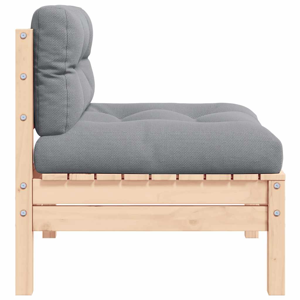 Garden Middle Sofa with Grey Cushions Solid Pinewood
