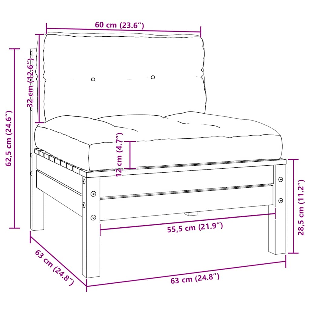 Garden Middle Sofa with Cream Cushions Solid Pinewood