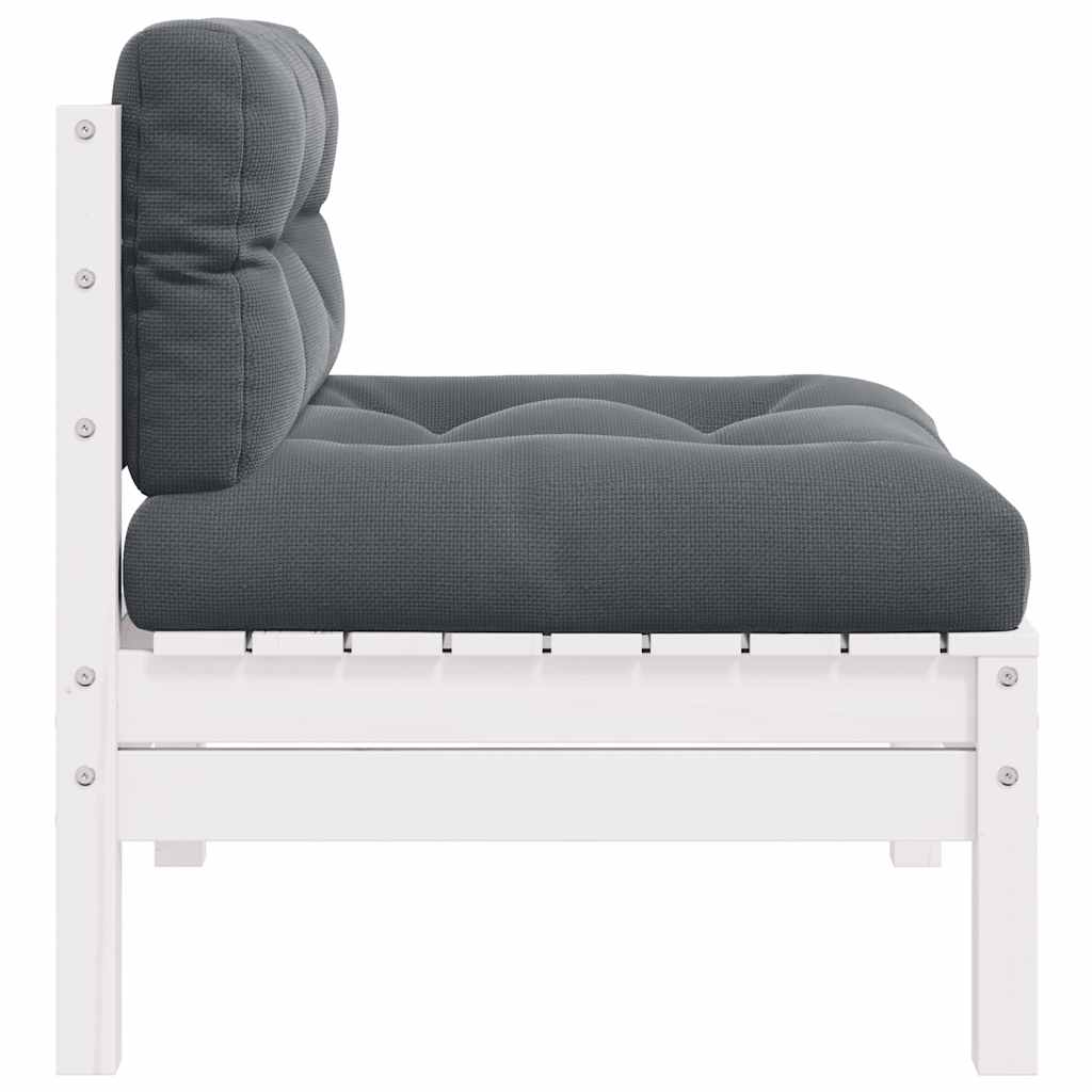Garden Middle Sofa with Cushions White Solid Pinewood