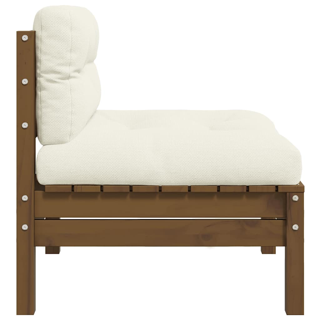 Garden Middle Sofa with Cushions Honey Brown Solid Pinewood