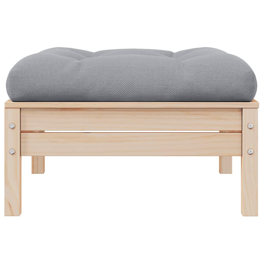 Garden Footstool with Grey Cushion Solid Pinewood