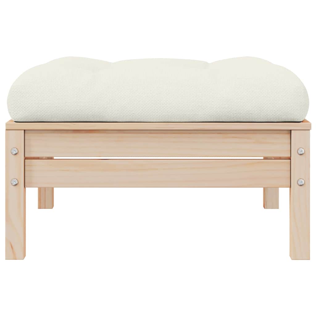 Garden Footstool with Cream Cushion Solid Pinewood