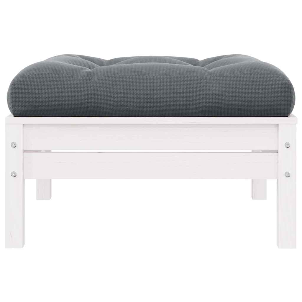 Garden Footstool with Anthracite Cushion White Solid Pinewood