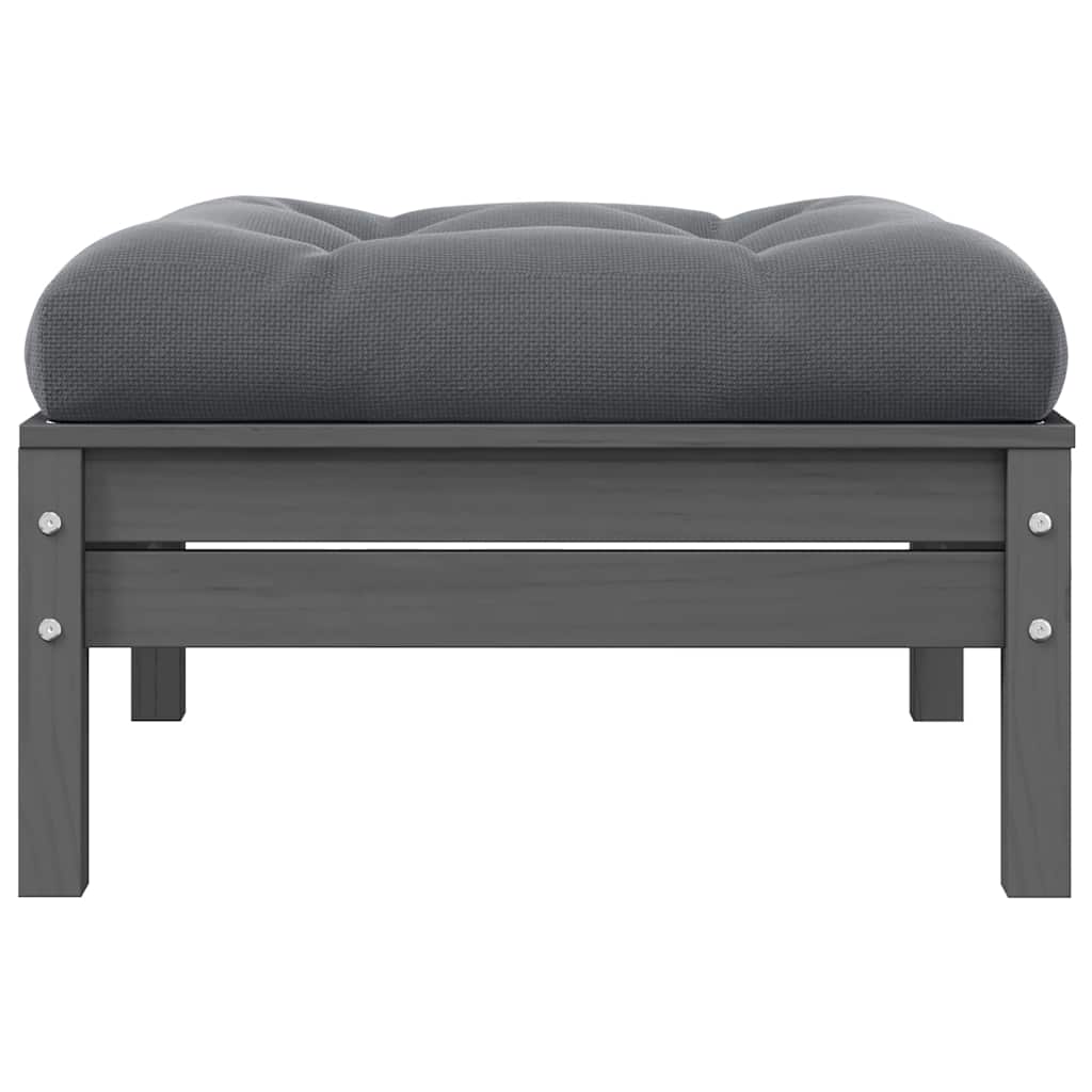 Garden Footstool with Anthracite Cushion Grey Solid Pinewood