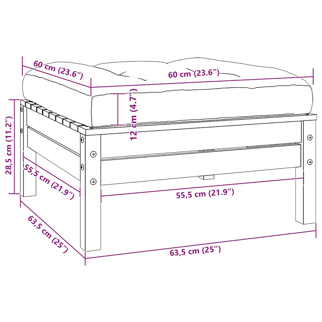 Garden Footstool with Anthracite Cushion Grey Solid Pinewood
