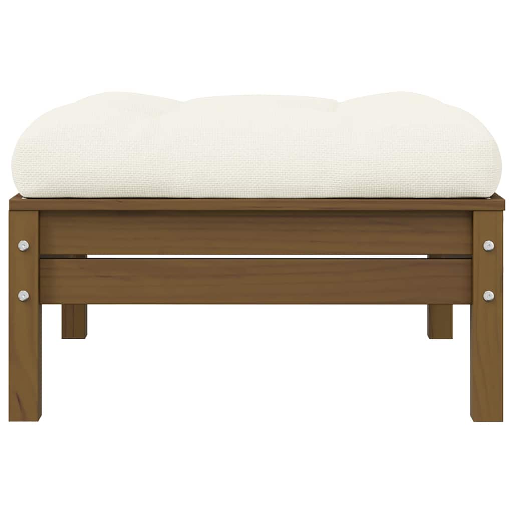 Garden Footstool with Cream Cushion Honey Brown Solid Pinewood