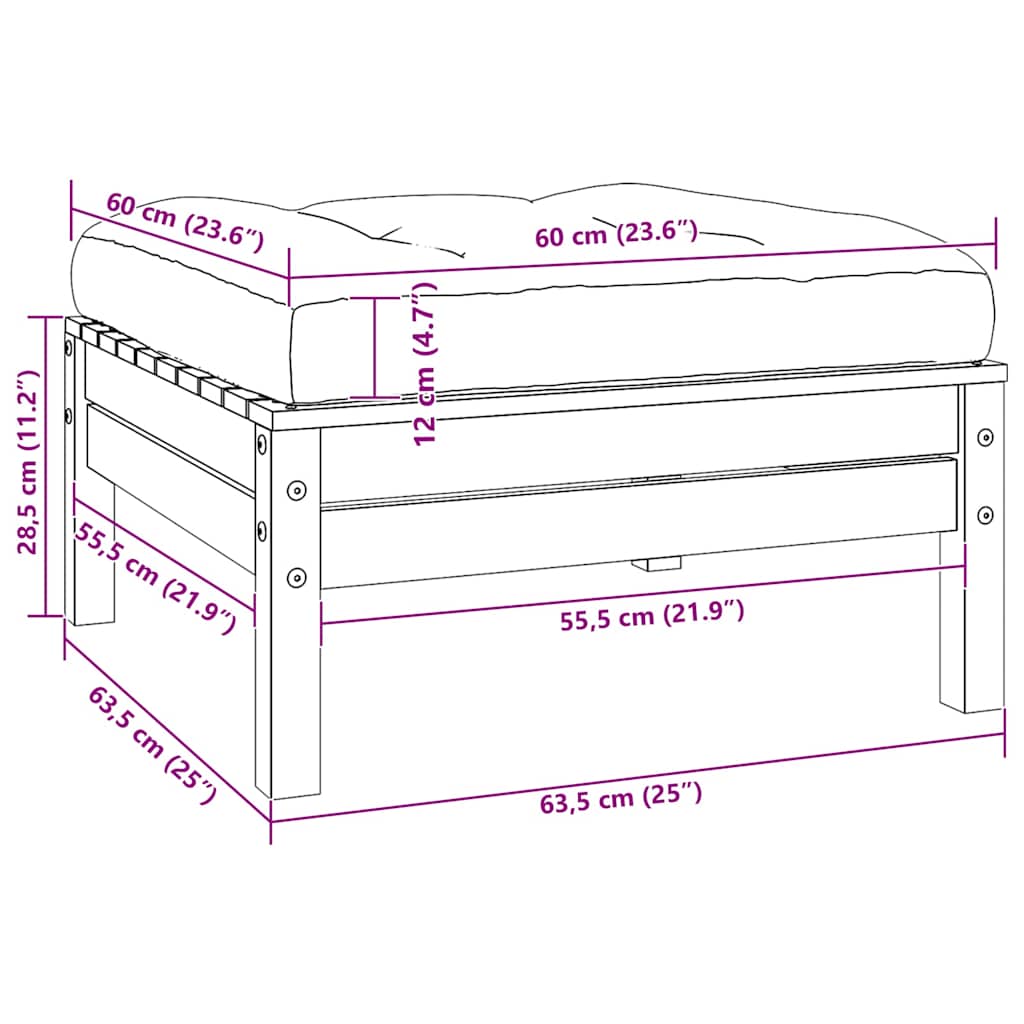 Garden Footstool with Cream Cushion Honey Brown Solid Pinewood