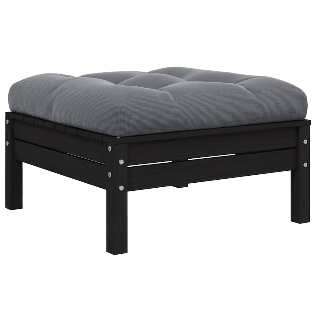 Garden Footstool with Anthracite Cushion Black Solid Pinewood