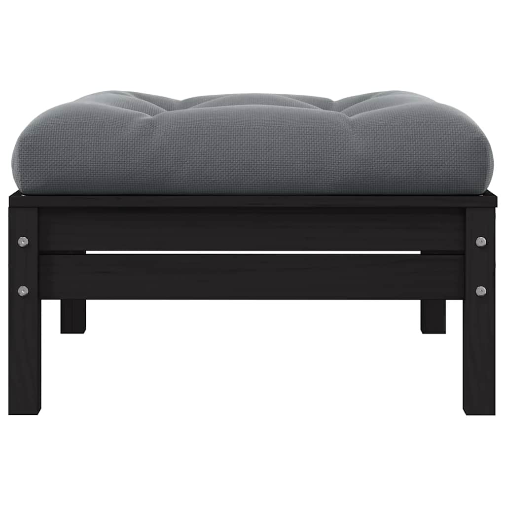 Garden Footstool with Anthracite Cushion Black Solid Pinewood