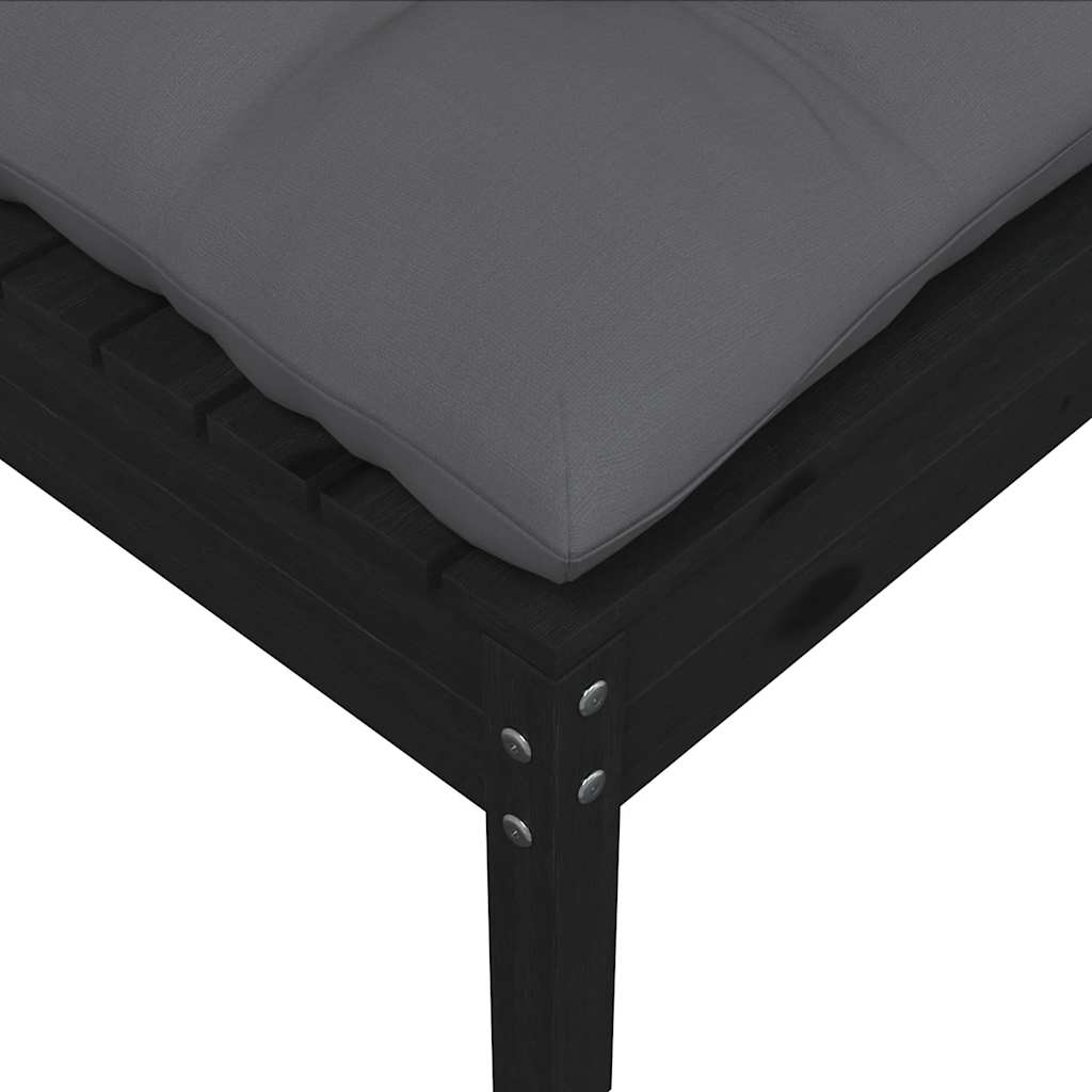 Garden Footstool with Anthracite Cushion Black Solid Pinewood
