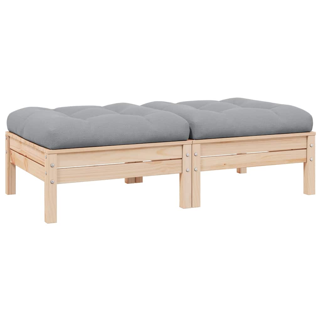2-Seater Garden Sofa with Grey Cushions Solid Pinewood