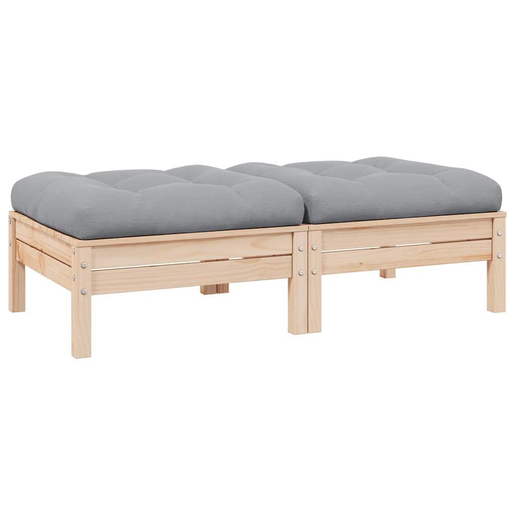 2-Seater Garden Sofa with Grey Cushions Solid Pinewood