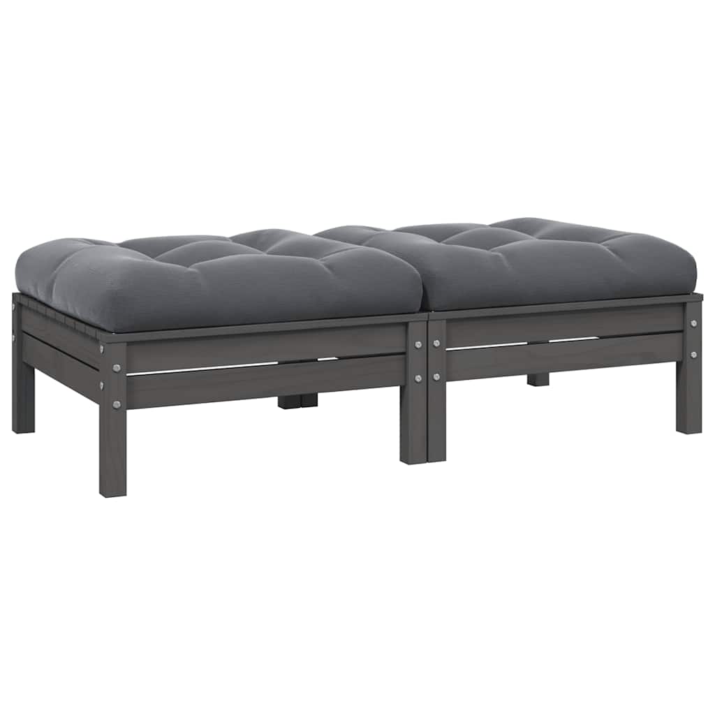 2-Seater Garden Sofa with Cushions Grey Solid Pinewood