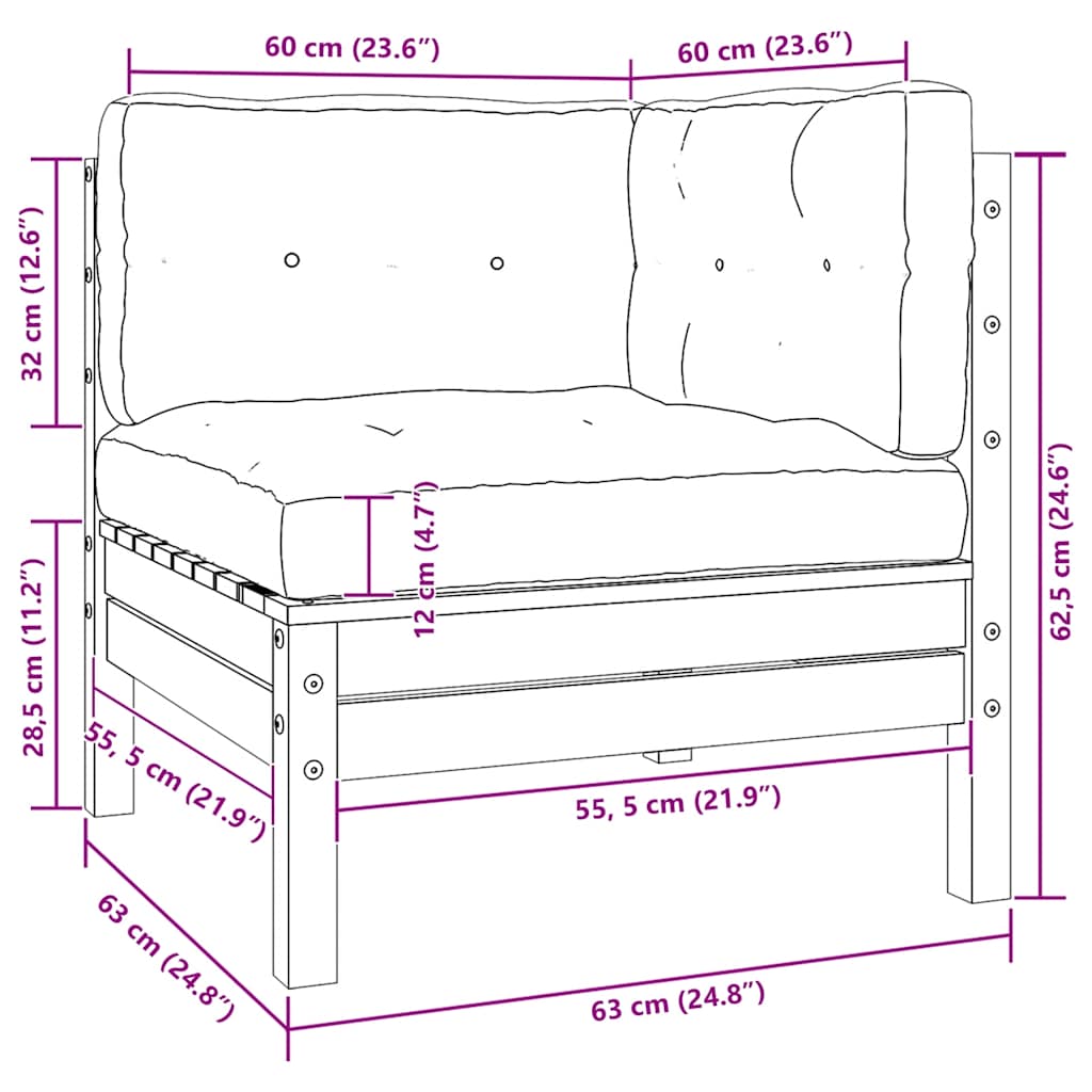 3 Piece Garden Lounge Set with Cream Cushions Solid Pinewood