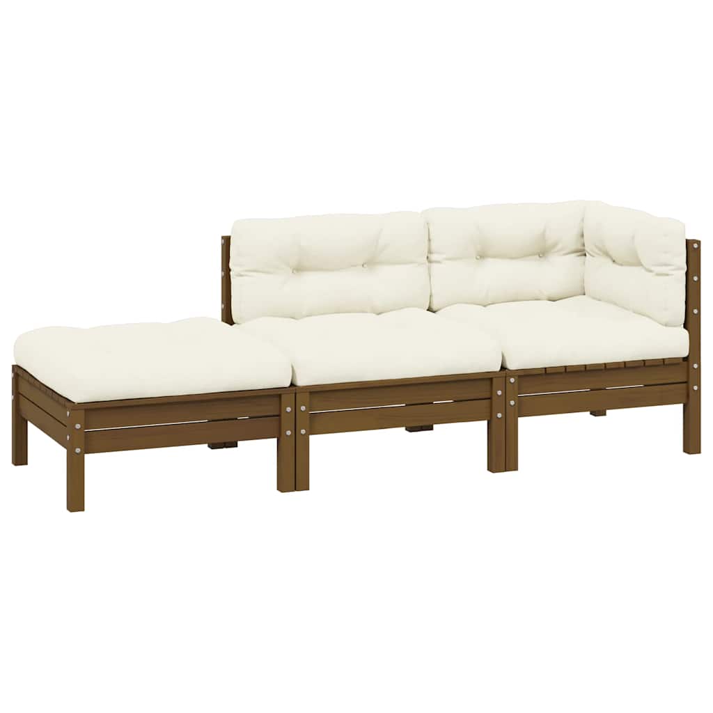3 Piece Garden Lounge Set with Cream Cushions Solid Pinewood